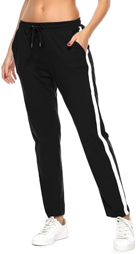 FGFD&OU Jogginghose Damen Sporthose Baumwolle für Frauen Sweathose Laufhosen Trainingshosen Jogger Sweatpants Lang Mädchen Freizeithose mit Streifen Für Sport Yoga Fitness