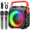 Ankuka Karaoke Machine 2 Microphones Karaoke Machine for Adults & Kids Portable Bluetooth Speaker with PA System, Supports TWS/FM/AUX/USB/TF/REC for Party, Birthday, Home (Red)