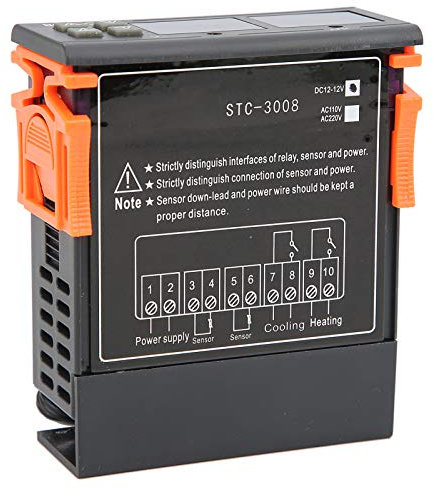 Controlador de Temperatura Digital, Termostato Digital, Controlador de Temperatura STC 3008 STC-3008 Termostato con Sonda Dual para Refrigerador, Invernadero y Acuario (12V)