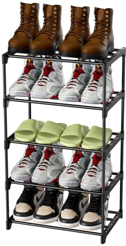 Magrimaxio Zapatero de 5 Niveles, Estantería de Metal para 10 Pares de Zapatos, Zapatera de Almacenamiento, Estantería de Zapatos Apilable para Entrada, Baño, Sala de Estar, Armario (Negro)