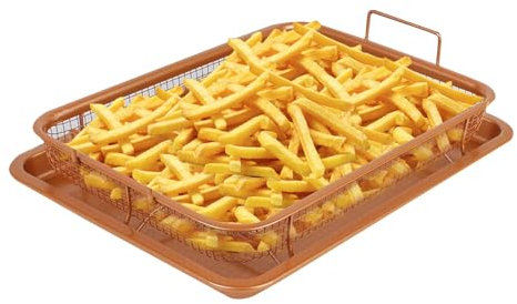 Cesta de freidora de aire para el horno, freidoras de aire de acero inoxidable, bandeja para freír antiadherente, cesta para hornear alimentos crujientes, cesta para freidora de aire para el horno de
