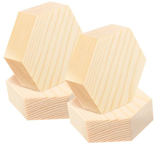 VILLFUL 4pcs Hexagon Shape Wood Slices Unfinished Wooden Pieces for Crafts Making DIY Wood Pieces for Painting