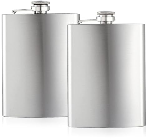 Aieino 2 Pack 8oz Hip Flask for Men Women, 304 Stainless Steel Portable Hip Flasks Food Grade for Camping Climbing Barbecue Party for Whiskey Liquor Alcohol Drinks