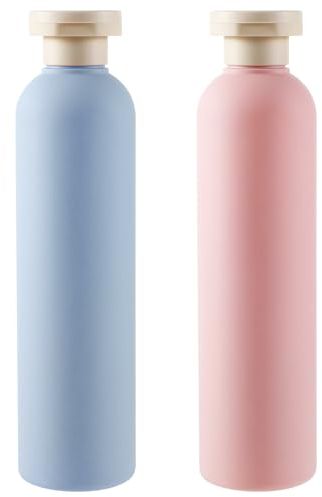 Molain 2-Pack Squeeze Bottles, 260ml Plastic Refillable Travel Containers with Flip Cap - Leak Proof for Shampoo, Creams, Lotion, Conditioner (Blue + Pink)