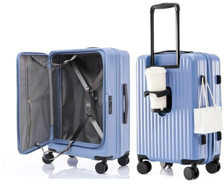 Koffer Trolleys Leicht ABS+ PC Handgepäck Hartschalen-Koffer Trolley Rollkoffer Reisekoffer Erweiterbar, TSA, 4 Rollen, L-70CM, Blau