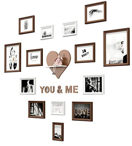 14-teiliges Collage-Set aus Holz mit Bilderrahmen, Mehrfach-Set für Wand, Zuhause, Familie, Galerie, Treppe, DIY-Dekoration, Display, Geschenk (Braun-Weiß)