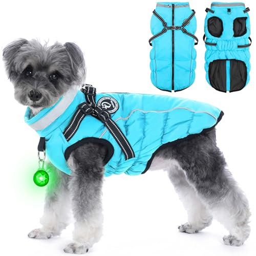 HezzLuv Hundemantel Winter, Hundemantel Wasserdicht, Warme Hundejacke mit Geschirr