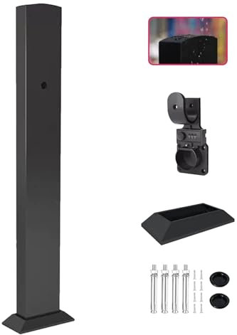 GQMYCDM EV Charger Connector Pedestal, Outdoor EV Charging Stand, With Password Lock, Electric Vehicle Charger Pedestal Stand, Corrosion Resistance(Svart)