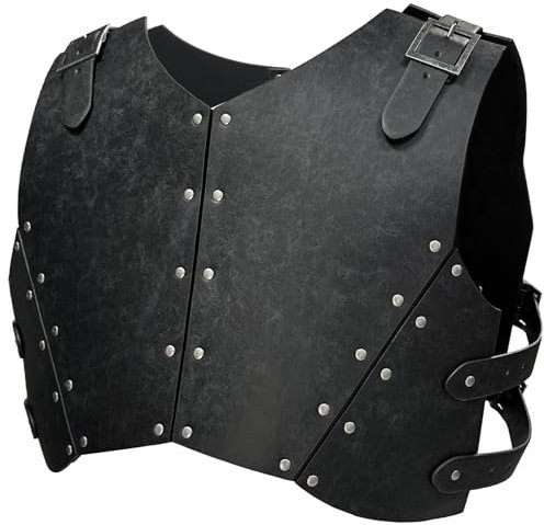 HiiFeuer Medieval Faux Leather Chest Armor, Retro Mercenary Knight Archer Body Armor, Adjustable Chest Armour for LARP Costume& Ren Faire(Black B)