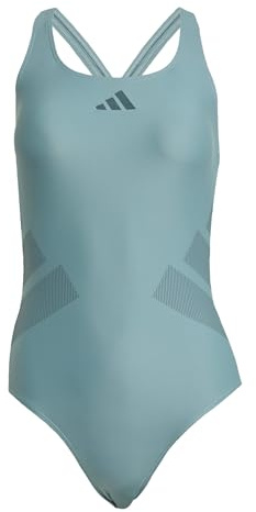 adidas Women's Logo C-Back Swimsuit, preloved Teal/Aurora Ivy, 38