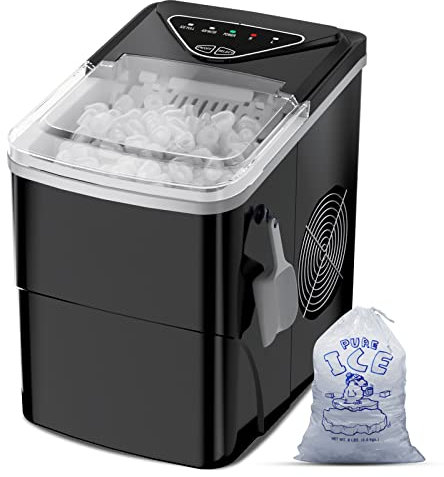 Ice Cube Maker FOOING Ice Machine Maker Worktop Ready in 6 Mins 2L Ice Machine with Ice Scoop and Basket LED Display Ice Makers for Home Bar Kitchen Office, Black
