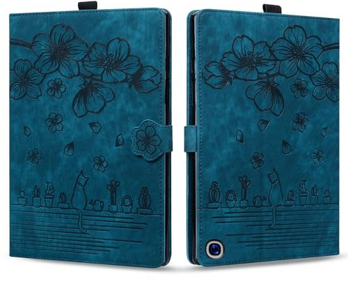 CSHNB Tablet PC Hülle Kompatibel mit Kindle Fire HD10 2023, stoßfestes PU-Leder, geprägter Klappständer, Schutzhülle, Klapphülle, Kartensteckplatz, Tablet-PC-Hülle Schutz(Blue)