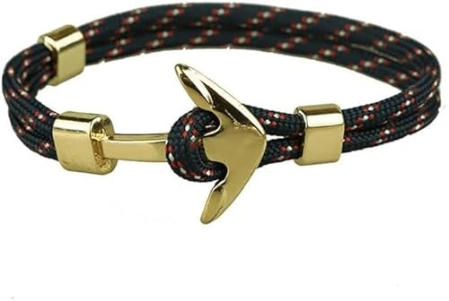 Generico VIP Bijoux – BRACCIALE IN CORDA CON ANCORA COLORE ORO PER UOMO RAGAZZO NERO mod1