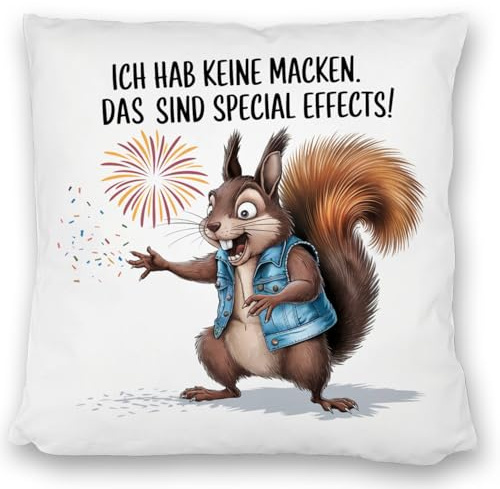 Hab Keine Macken Kissen satiniert mit verrücktem Eichhörnchen Humorvolles DekoKissen satiniert für Eichhörnchen-Fans