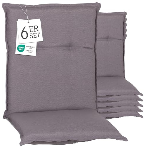 Beo® Turin Niedriglehner Gartenstuhlauflagen 6er Set | Waschbar bei 30 Grad | Atmungsaktiv & UV-beständig | Made in EU | Öko-Tex Standard | Hellgrau | Sitzkissen Outdoor