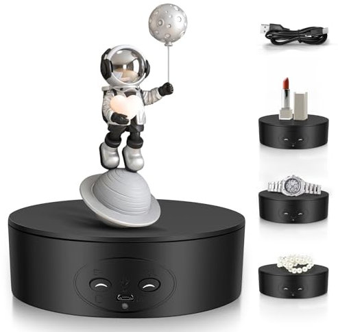 Ovshnrr Rotating Display Stand 13CM, 5KG Load & Low Noise 360° Electric Rotating Turntable, Automatic Display Stand with Direction, Speed Adjustable for Display Jewelry, Digital Products(Black)