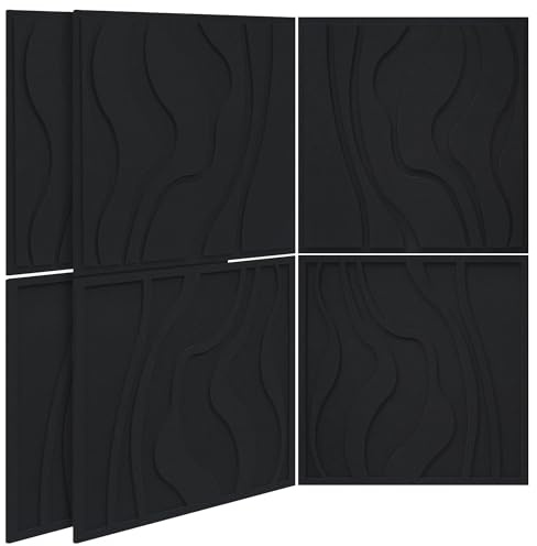 BUBOS Large Acoustic Panels, Pack of 6 – 60 x 60 cm Self-Adhesive Soundproof Wall Panels, Thickened Decorative Sound Absorbing Foam Panels for Studio, Office & Home Cinema – Black | Peel and Stick, Decor Sound Panels, for Home Theater, Office & Studio Sound Control, Reduces Echo & Improves Acoustics