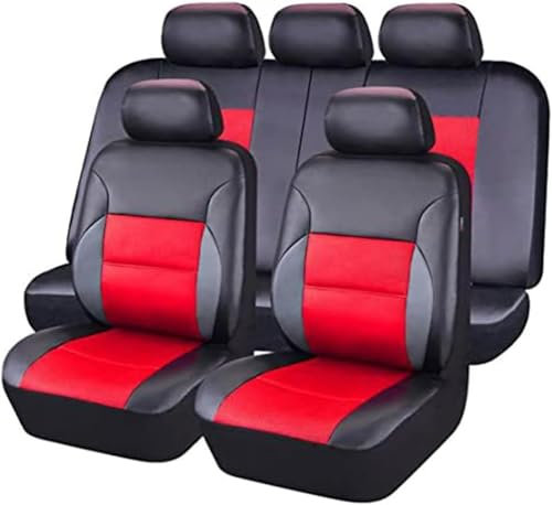 AUHOAZ Auto Leder Sitzbezüge für Citroen C3 2002-2025+, Allwetter Atmungsaktiv Wasserdicht rutschfest Autositzbezüge Schonbezüge Sitzkissenschutz Innenraum Zubehör,Black red