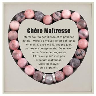 Lueaurra Cadeau Maitresse D'école Fin D'année, Cadeau Professeur, Cadeau Maitresse Noel, Cadeau Maitresse Bracelet Pierres Naturelles Femme