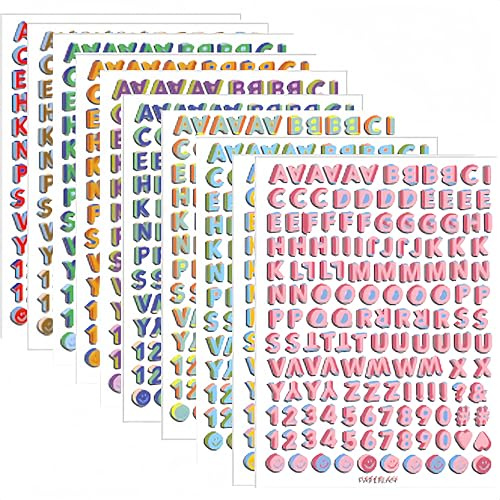 Palumma 10 Blatt PET Alphabet Stickers Self Adhesive Plastic Letter and Numbers Custom Decals for DIY Crafts Tumbler Cups Laptop Mailbox Labels Home Decor and Personalisierte Geschenke