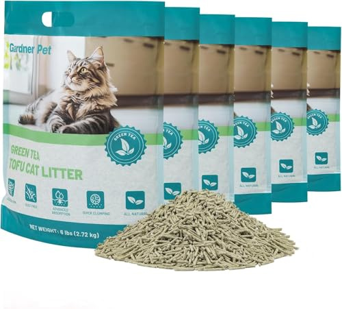 Gardner Pet Natürliche Tofu Katzenstreu 2,7 kg x 6, mit Grüntee-Extrakt | Mit Grüntee-Extrakt, Staubfrei und schnell klumpend, Geruchskontrolle, Spült in der Toilette
