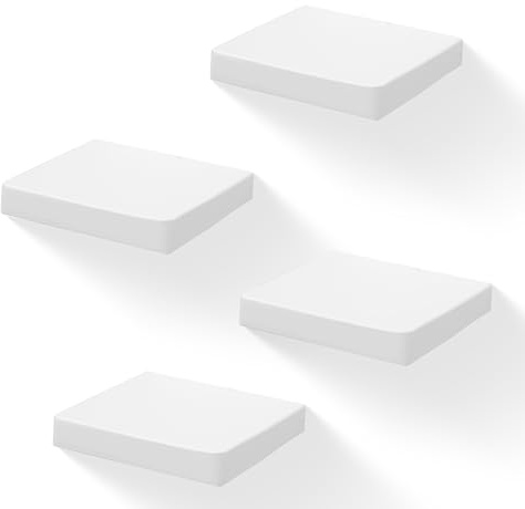 MITREL 15,3X15,3CM Quadratische Schwebende Holzregale, Mini-Wandregal Im Kompakten Stil FüR Kleine GegenstäNde, HäNgende Wandregaldekoration, 4Er-Set (Rustikales Weiß)