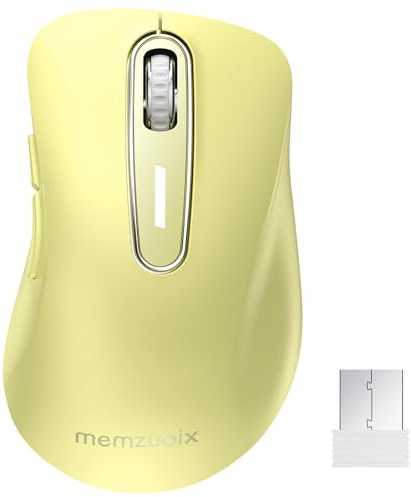 memzuoix Kabellose Maus 2.4GHz, Tragbare Optische Wireless Maus 1400 DPI mit Mini-USB-Empfänger, 5 Tasten und Batteriebetrieb für Laptop, Desktop, MacBook - Gelb