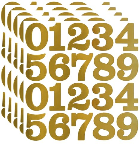 2 Inch Number Stickers, Vinyl Self Adhesive Number Sticker -5 Sheets, Gold | for Mailbox, Gold Waterproof Number Stickers for Organizing, Lockers, Sign, Note, Bins, Storage and More