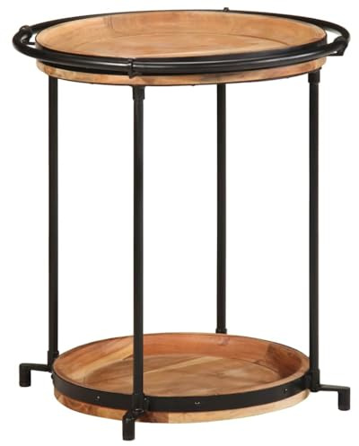 mtlskopl Beistelltisch Akazie Massivholz 55x60 cm mit Eisenrahmen Modernes Industrial-Design Couchtisch Nachttisch für Wohnzimmer Schlafzimmer Flur