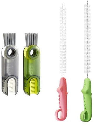 Bottle Cleaning Brush Set, Straw Cleaner & Baby Bottle Brush, Cup Lid Kit | Silicone & Durable Bristles, Ideal for Baby Bottles, Sports Cups, Straws & Lid Crevices