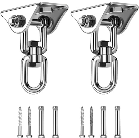 Aoreun Edelstahl Deckenhaken Schwerlast, 2er Pack Deckenhaken Schaukel für Holzbalken, Beton, 360° drehbare Deckenhalterung für Hängesessel, Hängematte, Slingtrainer, Boxsack, Yoga