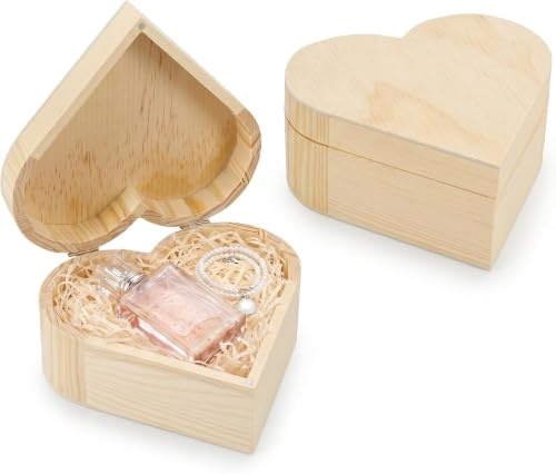 Dexpally 2 Stück Holzbox mit Deckel 15x15x6.8cm, Holzbox Herz, Holzkästchen Schmuckschatulle, Liebe Herz Holz Schatzkiste, für Aufbewahrung von Schmuck, Kleinigkeiten DIY Bemalen