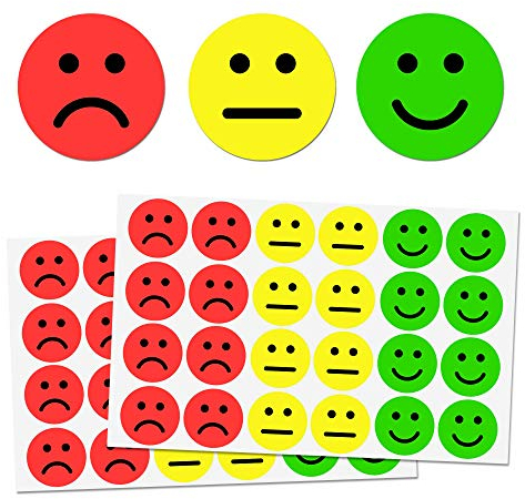 1200 Stück - 25mm Smile Aufkleber Sticker, für Moderationskarten Moderationskoffer Belohnungssticker - Rot, Gelb, Grün