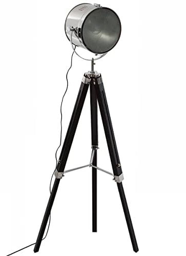 Atmosphera - Lampadaire trépied Ebor - noir et chrome - métal et bois H152 cm
