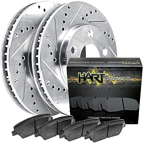 Hart Brakes Rear Brake Rotors Silver Drilled Slotted Ceramic Brake Pads Compatible For 2013-2019 Fiat 500