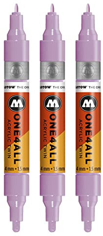 Molotow One4All Acrylic Twin Marker (Strichstärke 1.5 mm und 4 mm, hochdeckend und permanent) 3 Stück Farbe 201 flieder pastell