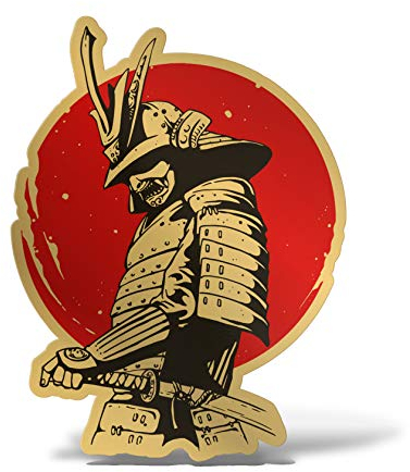 Erreinge® Gold Aufkleber 12cm Samurai Totenkopf JAPAN Aufkleber Gedruckt für Auto Motorrad Wand Stoßstange Computer Laptop Gepäck Fahrräder