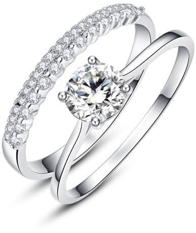 BONLAVIE Damen Ringe Set Sterling Silber 2Pcs Daumenring CZ Einfache Verlobungsring Ewigkeitsring Für Frauen Schmuck Geschenke