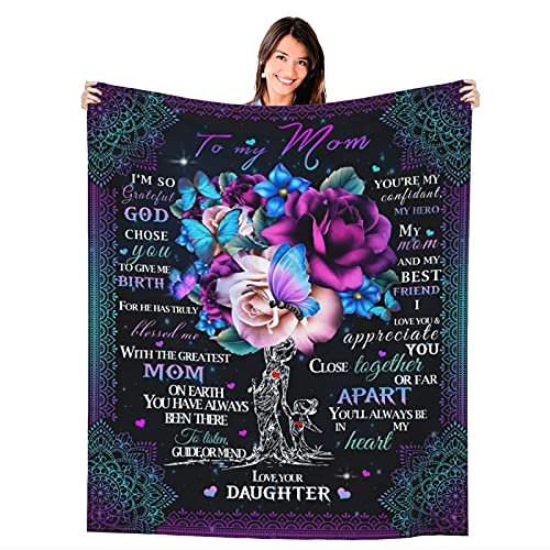 Joyloce To My Mom Gifts from Daughter, Birthday Gifts for Mom Blankets Throws, Flanell Fleece Lightweight Soft Blanket for Home Bed Sofa 60X50, Mother's Day Christmas Thanksgiving Gift for Mom