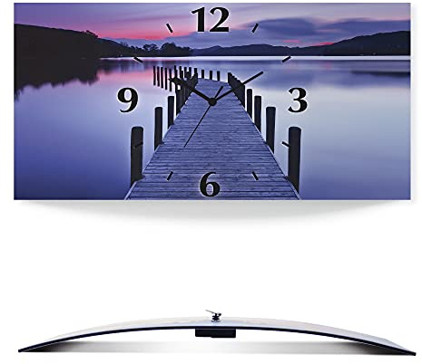 ARTLAND Wanddeko Wanduhr ohne Tickgeräusche Alu Funkuhr lautlos 60x30 cm Rechteckig Landschaft See Natur Wald Sonnenuntergang Panorama U1UF