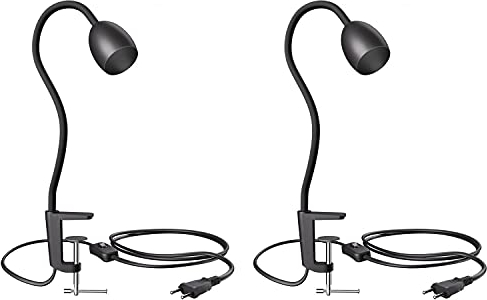 ledscom.de 2 Stück Klemmleuchte, Schwanenhals KLUK, Schalter, schwarz matt, 1x GU10 max. 60W
