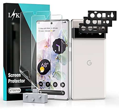 L K [2 + 3 Stück] Displayschutzfolie für Google Pixel 6 Pro 5G mit 2 Displayschutzfolien + 3 Displayschutzfolien – stoßfest, kratzfest, Fingerabdruck-Halterung, Schwarz