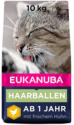 Eukanuba Anti-Haarballen Katzenfutter - Premium Trockenfutter zur Reduzierung von Haarballen, 10 kg