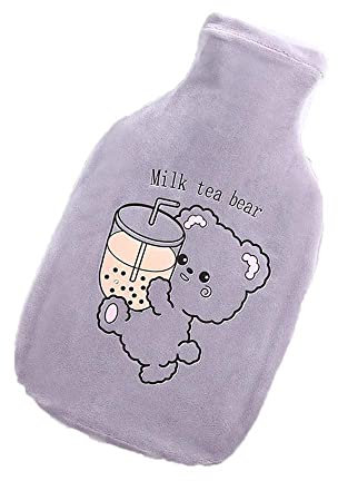 Aeromdale Hot Water Bottle with Cover Mik Tea Pattern 1000ml Rubber Hot Water Bag for Pain Relief Hand Feet Warmer Gift for Women Girls - # A - 1 Pc