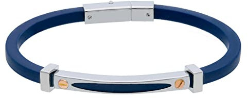 Generico 2Life - Bracciale da uomo acciaio e oro rosa massiccio 18 kt con caucciù