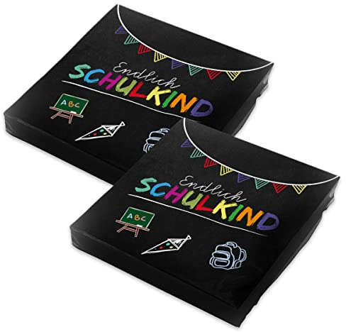 itenga Servietten Endlich Schulkind 30 x 30 cm 3-lagig 40 Stück für Einschulung Schulanfang 3lagig