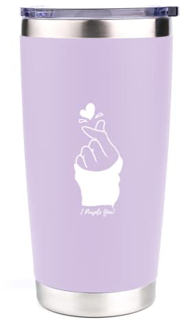 LALC KPOP Isolierter Becher, Edelstahlbecher mit Deckel, für Kaffee, Saft, Wasser und Wein, Geschenk für KPOP-Fans, 590 ml, Violett