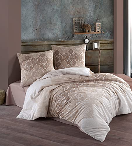 ZIRVEHOME Bettwäsche 135x200 cm. 2 teilig Set, braun, 100% Baumwolle/Renforcé mit reißverschluss atmungsaktiver barock Wende bettbezug mit Kissenbezug 80x80 cm. Zeta V1