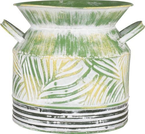 Garden Planter, Tropical Leaf Tin Milk Churn, 21cm Diameter, Plant Pot, Elegant Planter, Premium Quality Plant Container