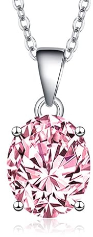 Musihy Halskette Anhänger, Kette Anhänger Silber mit Oval Änhänger Zirkon Halskette Rosa Ketten Kette Damen Geschenk für Frauen